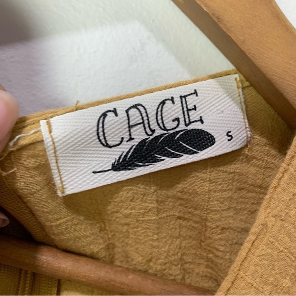 [Cage] Women's Sz:Small Mustard Yellow Cotton Boho Wide Leg Sleeveless Jumpsuit - Picture 4 of 9